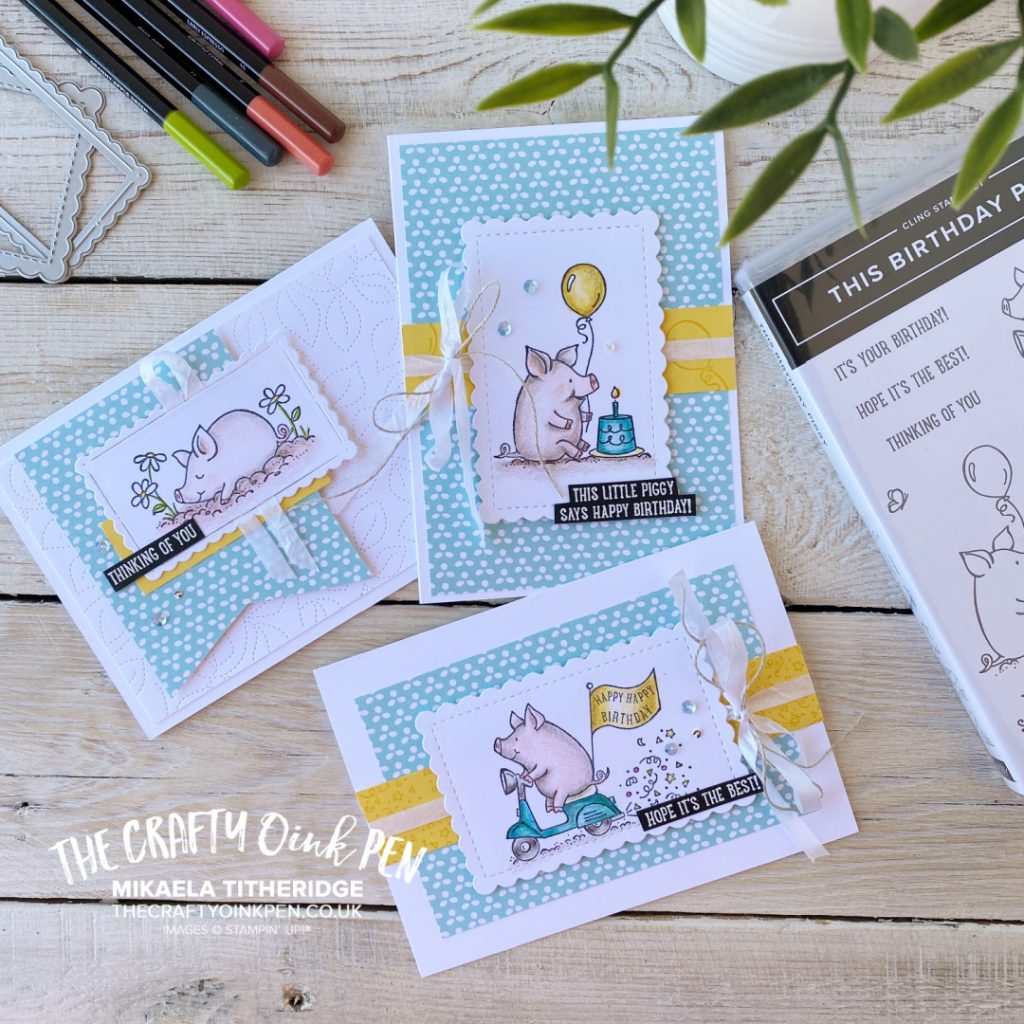 This Birthday Piggy Trio of greetings cards