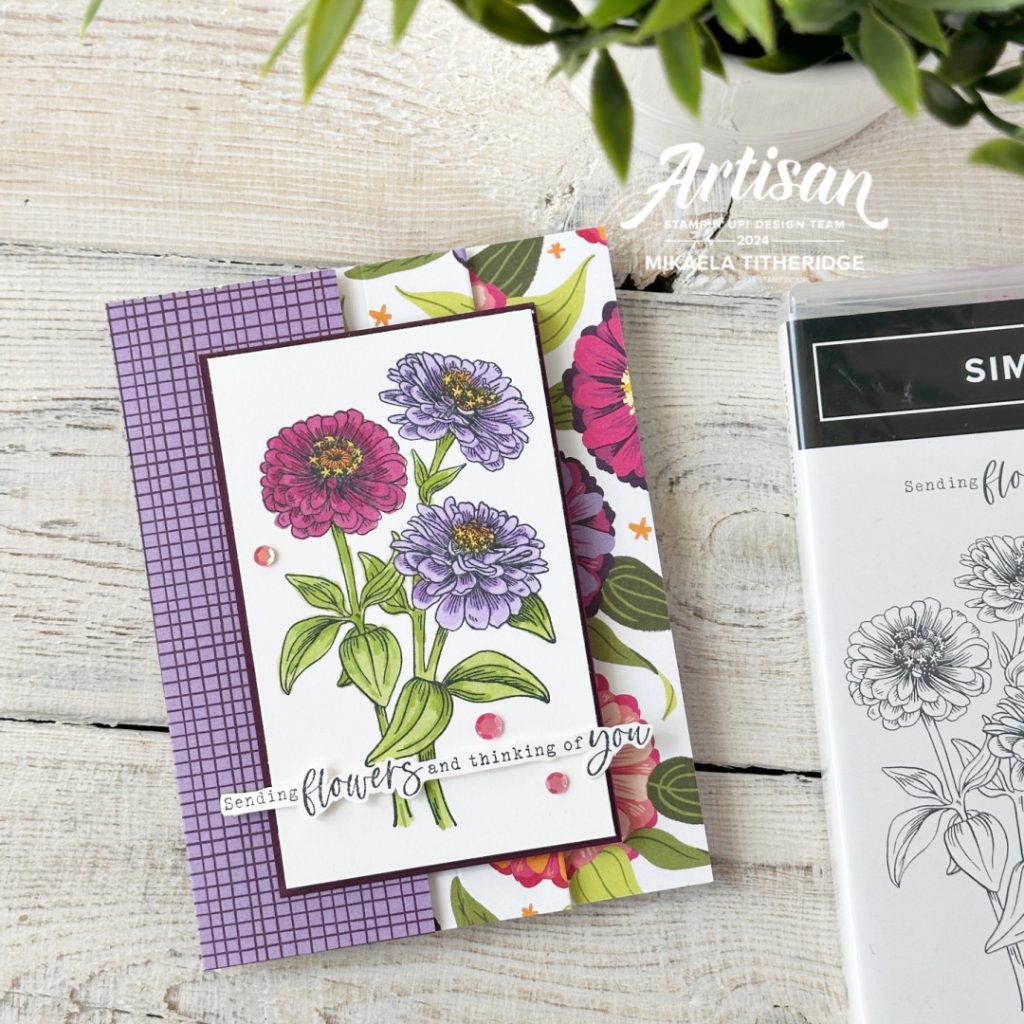 Fancy Fold handmade greetings card using Flowering Zinnia DSP and Simply Zinnia by The Crafty oINK Pen
