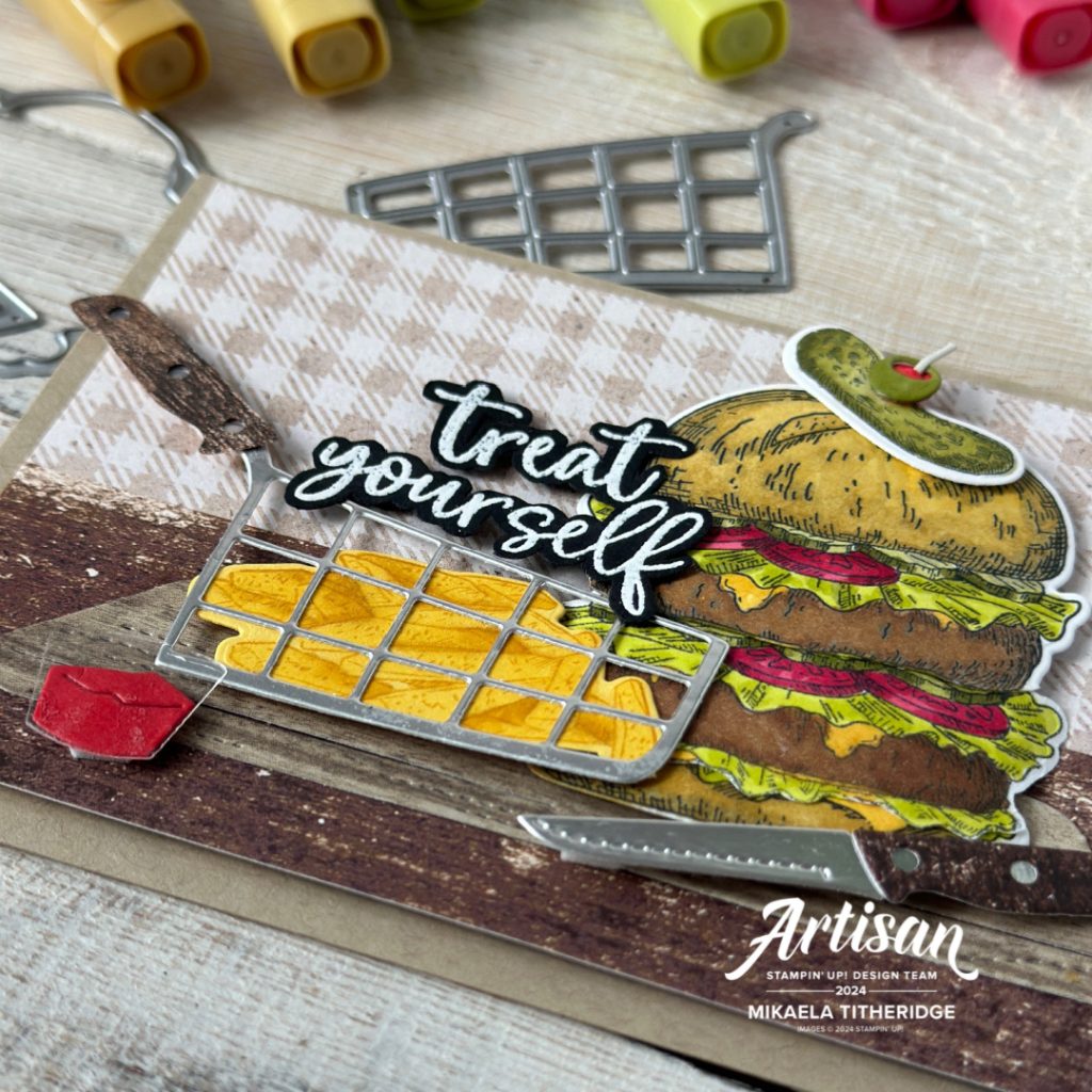 Artisan Meat for a BBQ, since Burgers make the world go round. Burger card complete with Attention Shoppers fries cart by The Crafty oiNK Pen