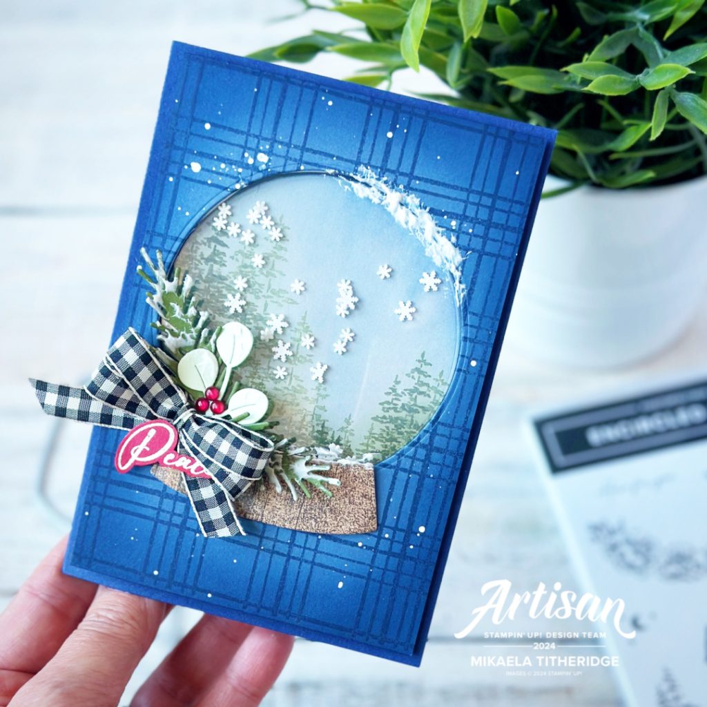 Snowglobe handmade card that's Pretty in Plaid by The Crafty oINK Pen