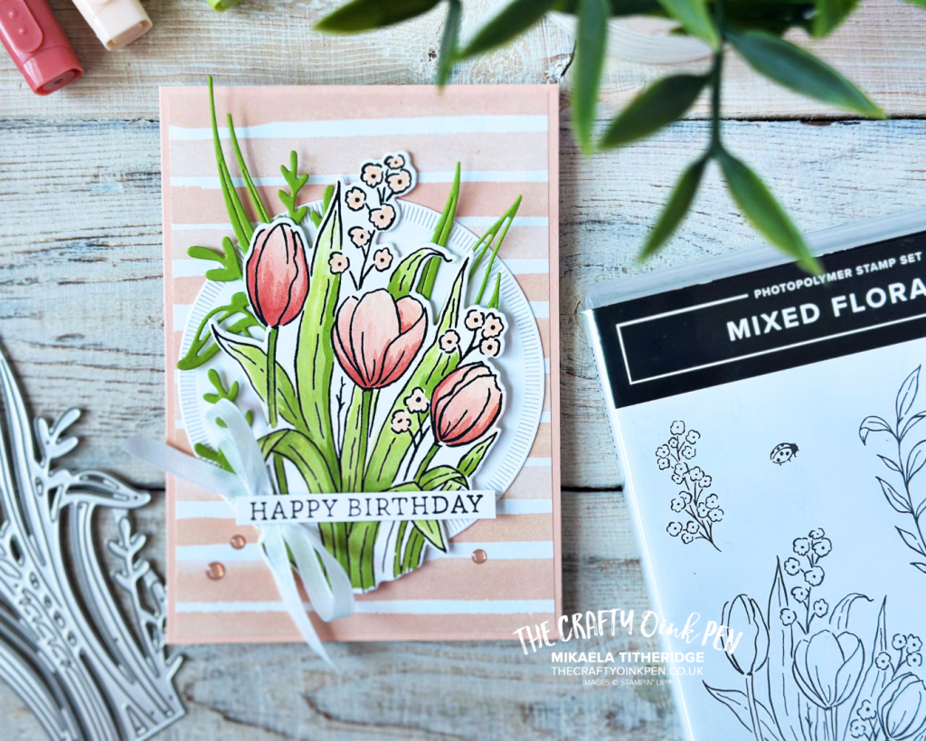 Handmade Birthday card using a colour challenge for GDP521 and Mixed Florals by The Crafty oINK Pen