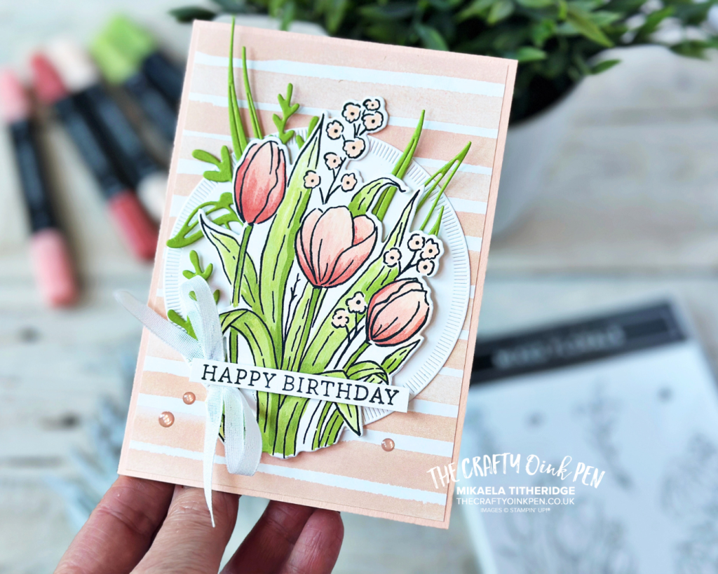 Handmade card using Mixed florals and a colour challenge GDP521 by The Crafty oINK Pen