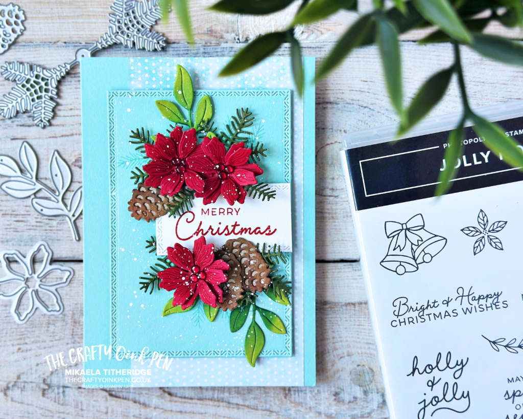 Handmade Christmas card using Jolly Holly and Delicate Pines for GDP524 Case Cordula De by The Crafty oINK Pen