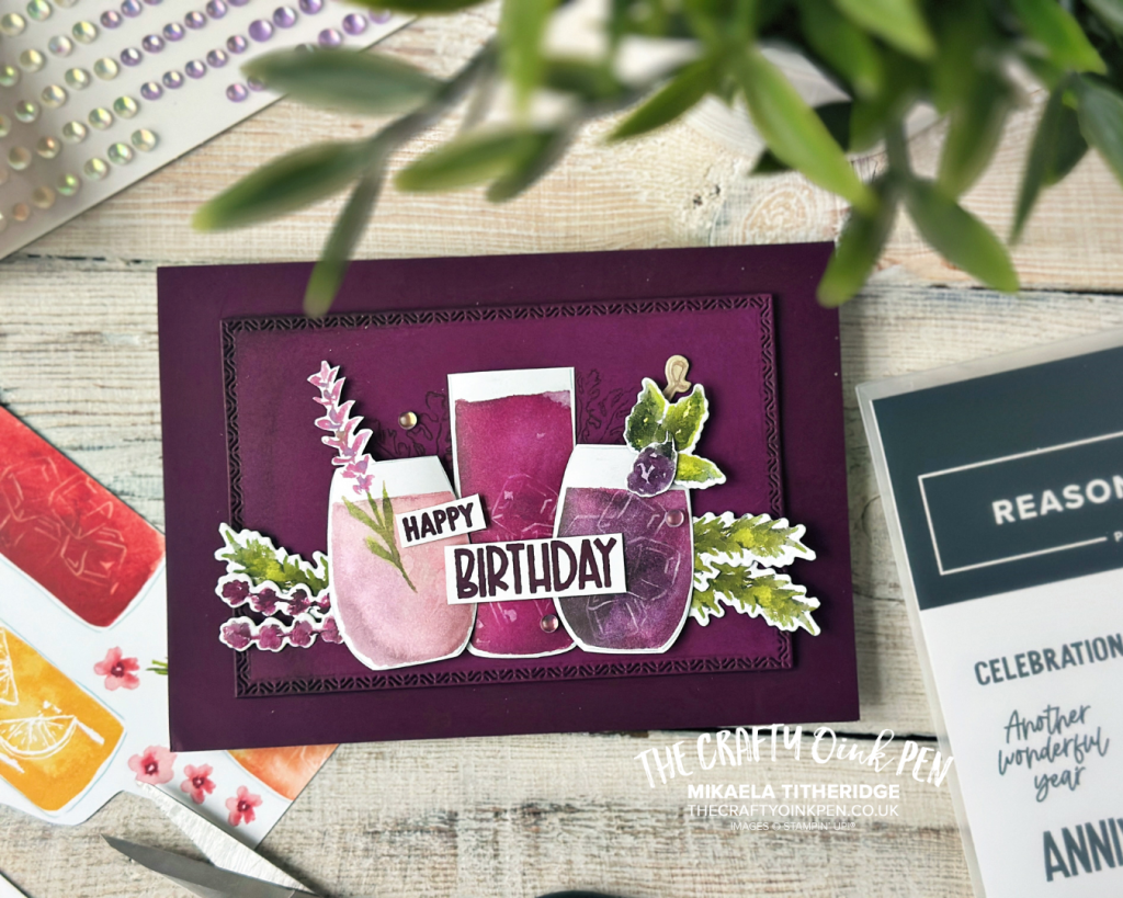 Handmade Card using Stampin' Up! Products Celebratory Sips DSP by The Crafty oINK Pen for a Purple Challenge from The Stampin' Fancy Friday. 