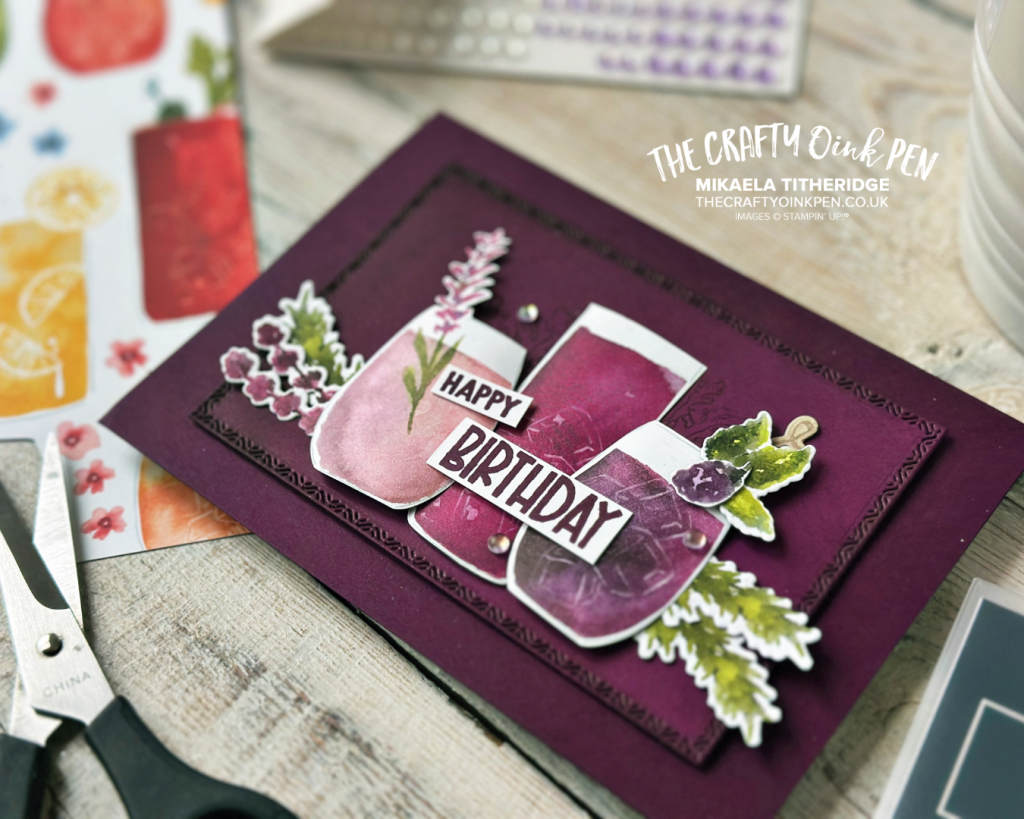 Handmade card using Celebratory Sips from Stampin' Up! designed by The Crafty oINK Pen for a Fancy Friday Purple Challenge. 